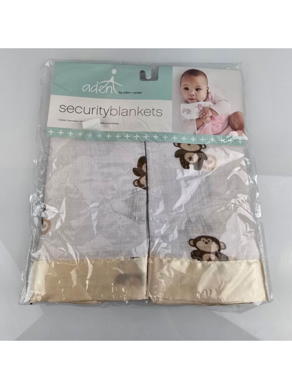 2 Aden Anais Issie Monkey Star Baby Blanket Beige Gold Satin Trim Security Lovey